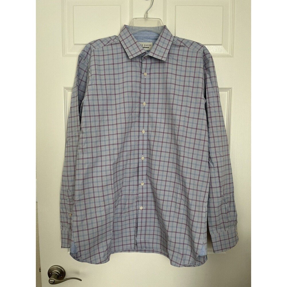 TED BAKER Endurance Blue Pink Plaid Dress Shirt Men’s Size 16 34/35